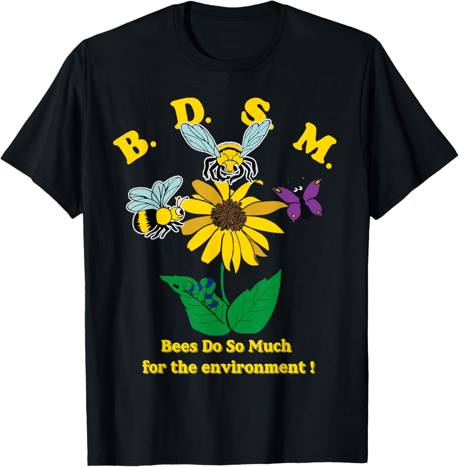 BDSM Bees Do So Much For The Environment Vintage Bee Flower T-Shirt - T-Shirt | Black