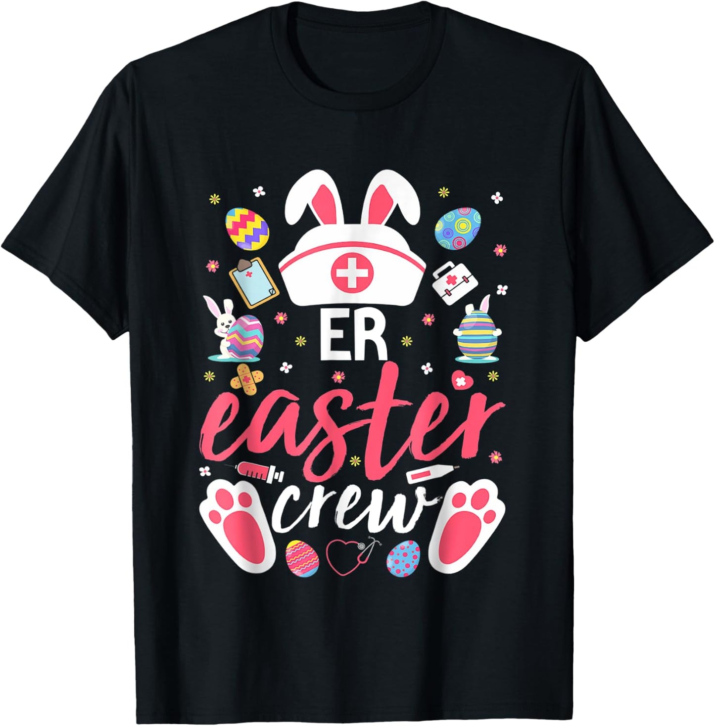 ER Easter Nurse Crew Easter Day Emergency Room Nurses Bunny T-Shirt - T-Shirt | Black
