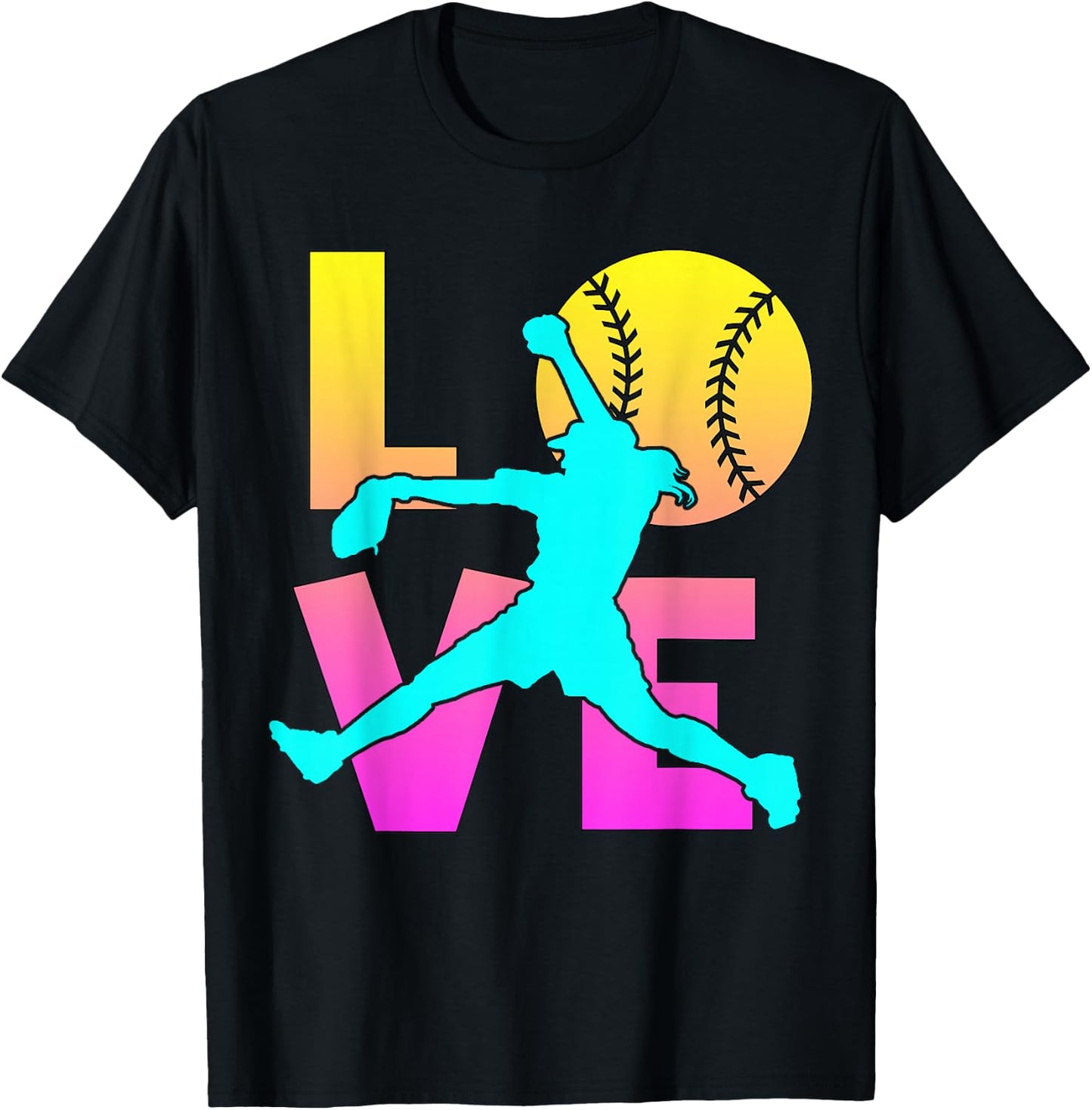 I Love Softball-Shirt Teen Girl Women Mom Cute Graphic T-Shirt - T-Shirt | Black