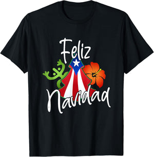 Puerto Rico Flag Christmas Sweater Feliz Navidad Boricua T-Shirt - T-Shirt | Black