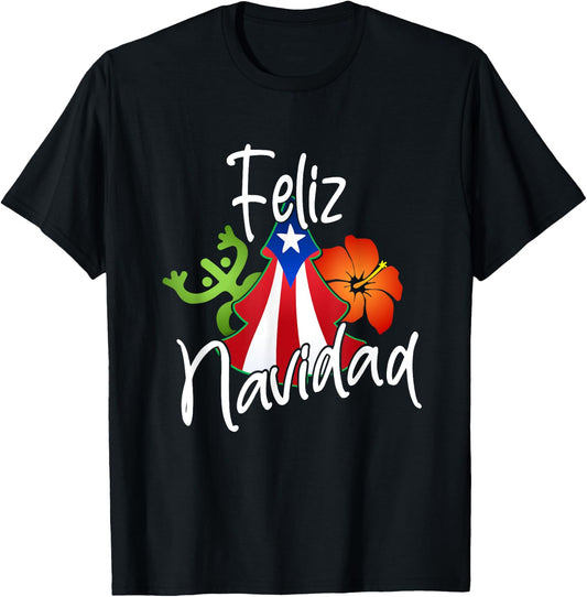 Puerto Rico Flag Christmas Sweater Feliz Navidad Boricua T-Shirt - T-Shirt | Black