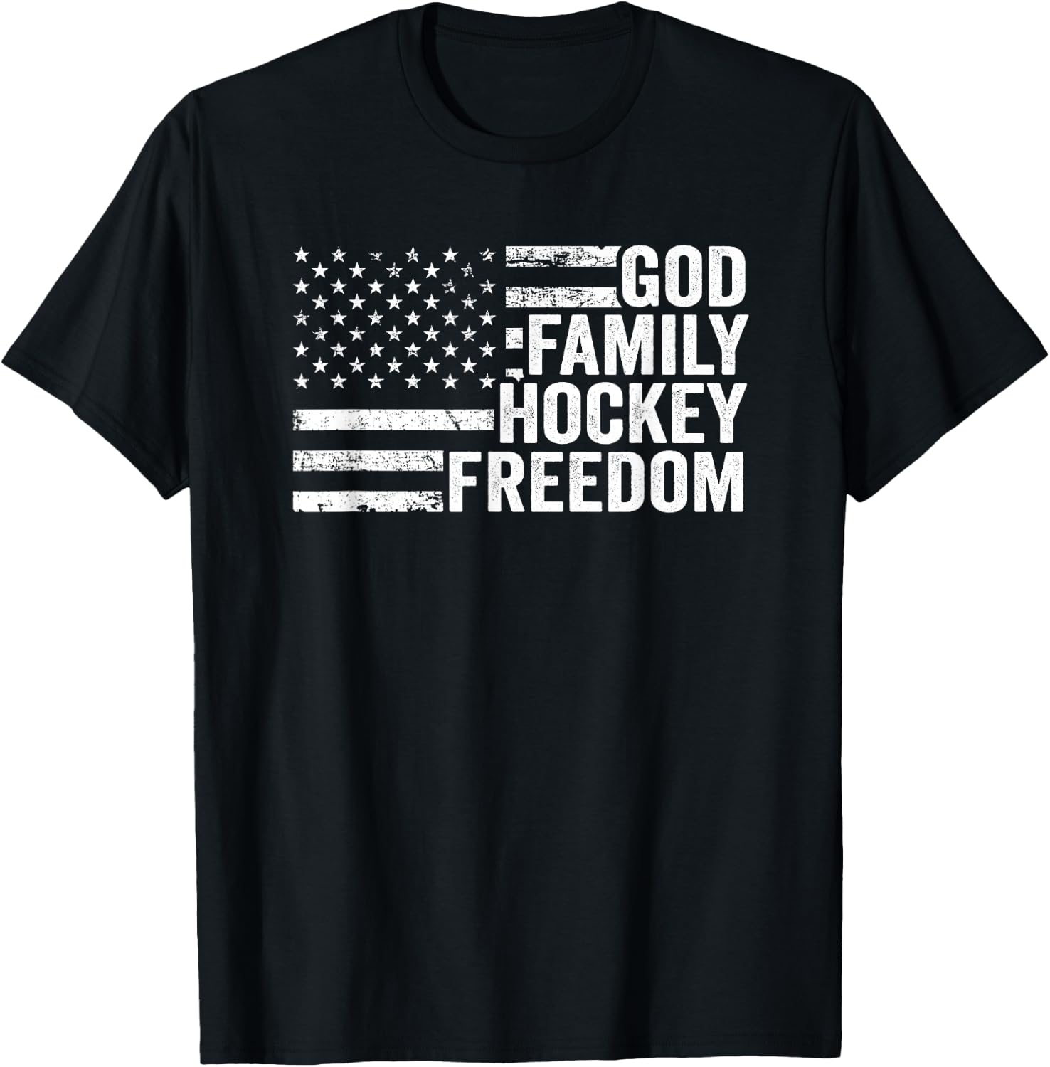 God Family Hockey Freedom - Player Coach American USA Flag T-Shirt - T-Shirt | Black