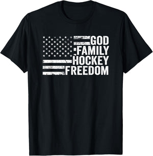 God Family Hockey Freedom - Player Coach American USA Flag T-Shirt - T-Shirt | Black