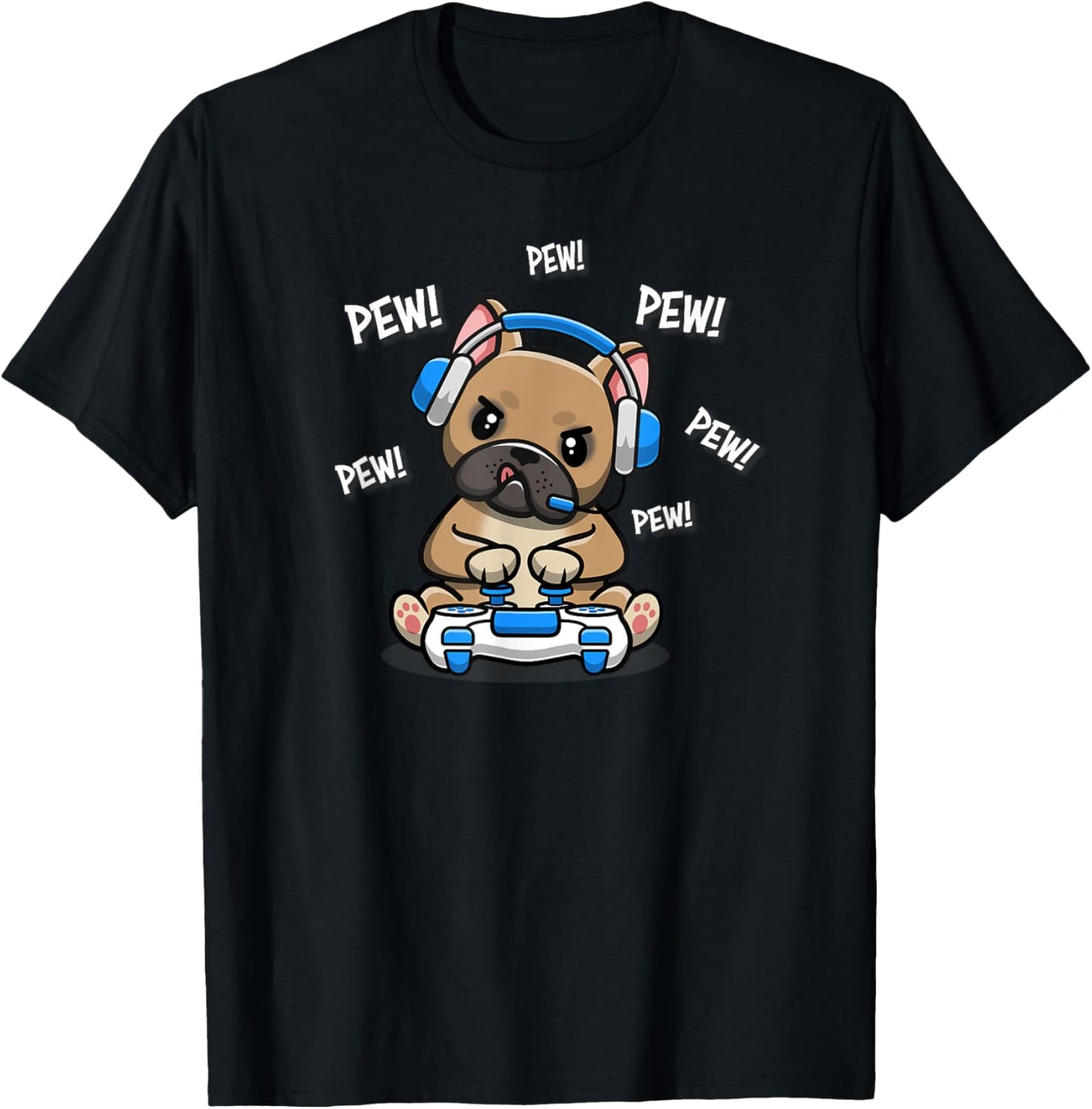 Funny Kawaii Kids Boys Girls Video Gamer Pew Frenchie Lover T-Shirt - T-Shirt | Black