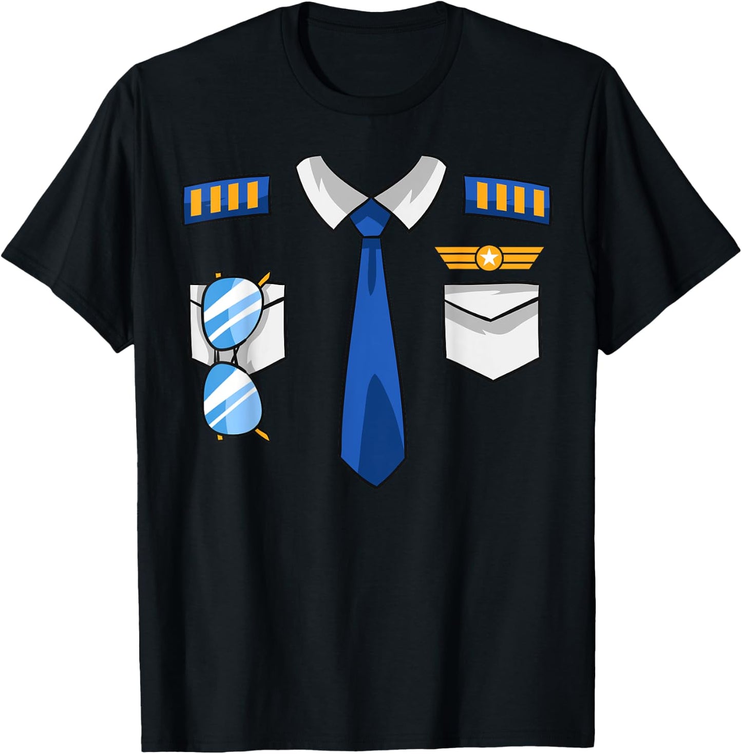 Pilot Uniform Costume Airplane Aviator Aviation Halloween Small T-Shirt - T-Shirt | Black