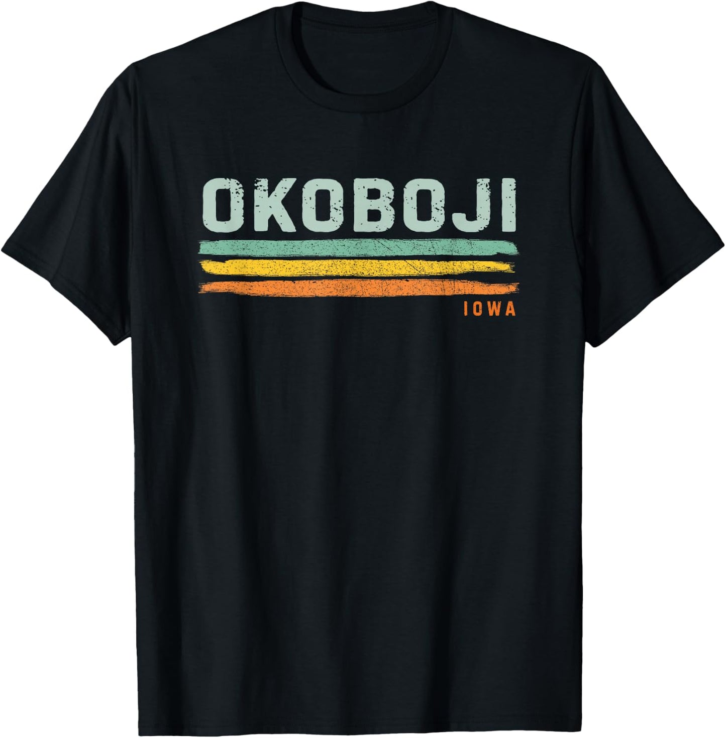 Vintage Stripes Okoboji IA T-Shirt - T-Shirt | Black