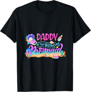 Daddy Of The Birthday Mermaid Party Matching Family Dad Men T-Shirt - T-Shirt | Black