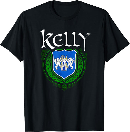 Kelly Surname Irish Clan Tartan Badge Ireland T-Shirt - T-Shirt | Black