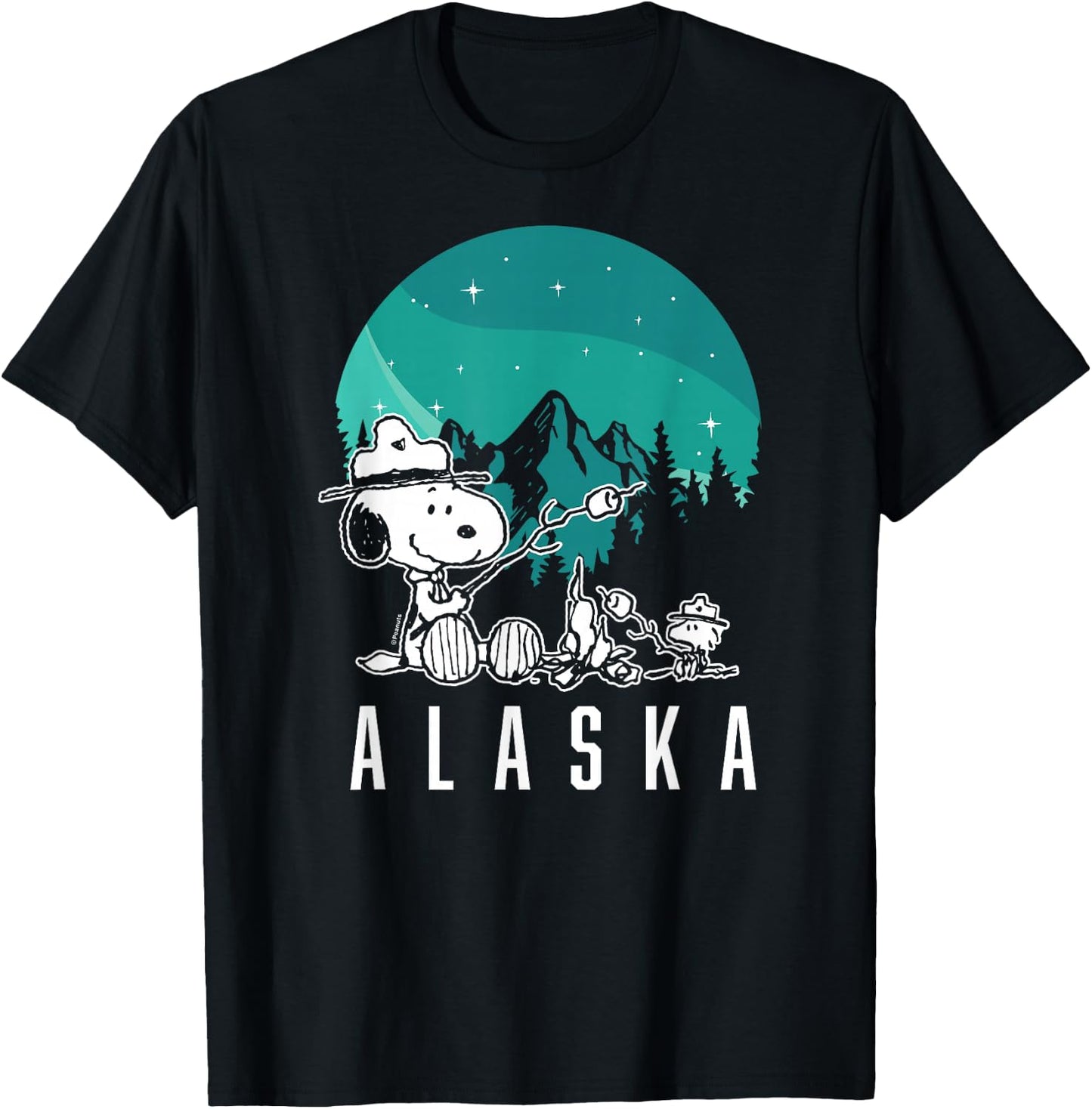 Peanuts - Snoopy Woodstock Campfire Smores Alaska T-Shirt - T-Shirt | Black