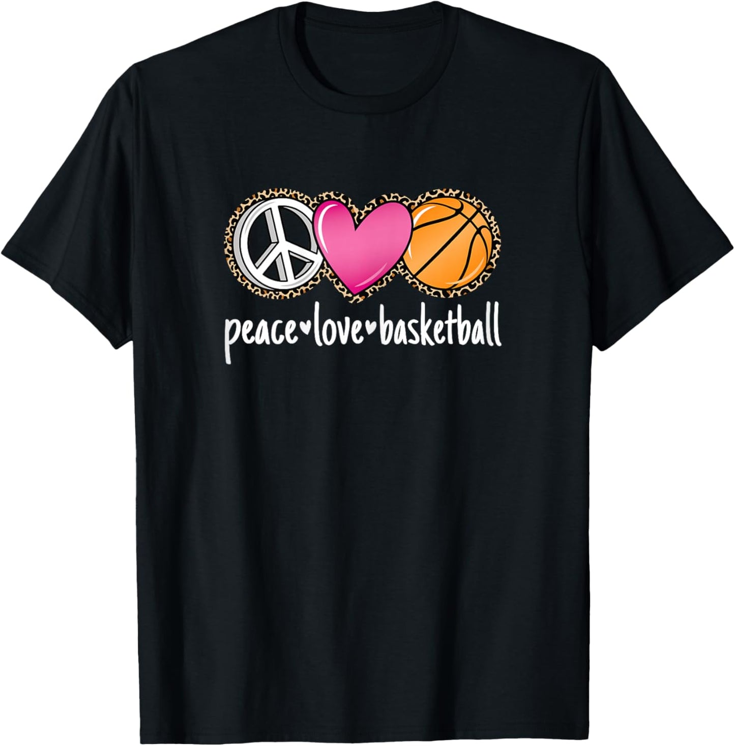 Peace Love Basketball Leopard Print Girls Women Basketball T-Shirt - T-Shirt | Black