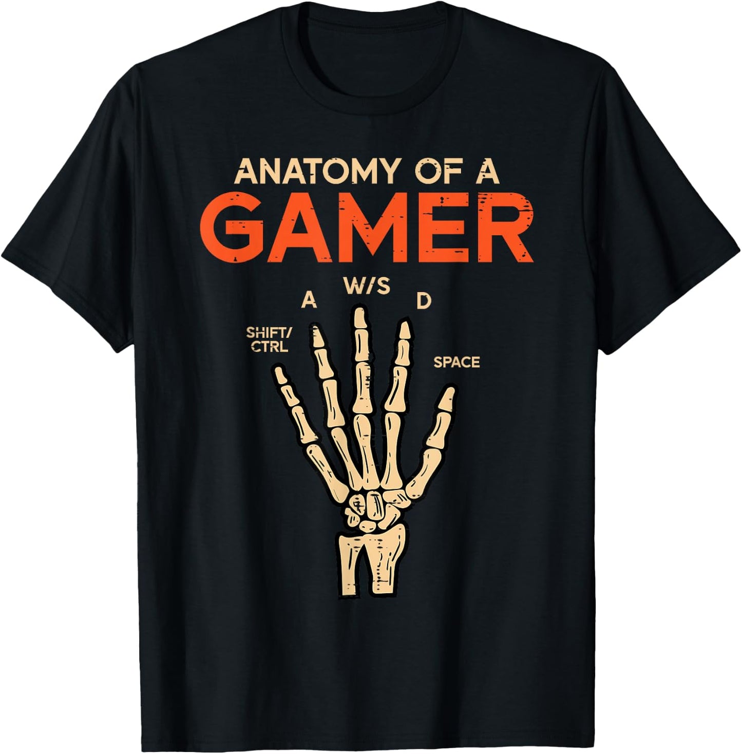 Anatomy of A Gamer Skeleton Hand Funny Men Boys Kids Teens T-Shirt - T-Shirt | Black