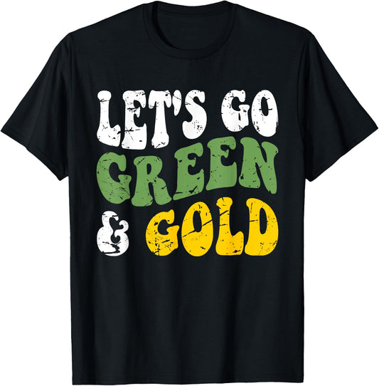 Let's Go Green & Gold Groovy Game Day Team Favorite Colors T-Shirt - T-Shirt | Black
