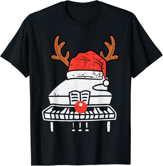 Piano Christmas Reindeer Music Instrument Band Xmas T-Shirt - T-Shirt | Black