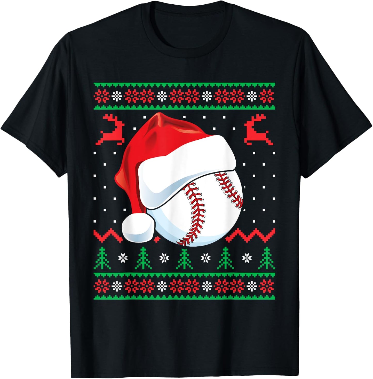 Funny Baseball Ugly Christmas Sweater Boys Sports Xmas T-Shirt - T-Shirt | Black