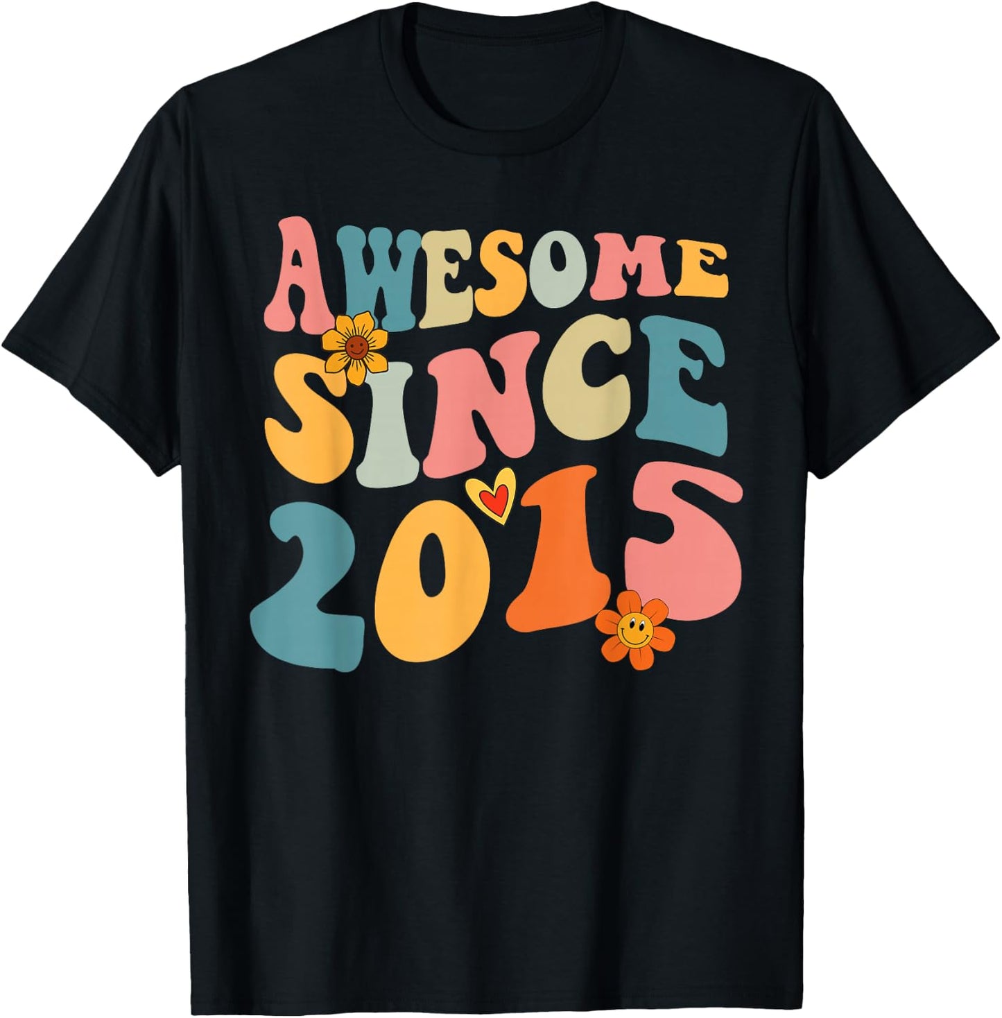 Awesome Since 2015 10 Years Old Retro Groovy 10th Birthday T-Shirt - T-Shirt | Black