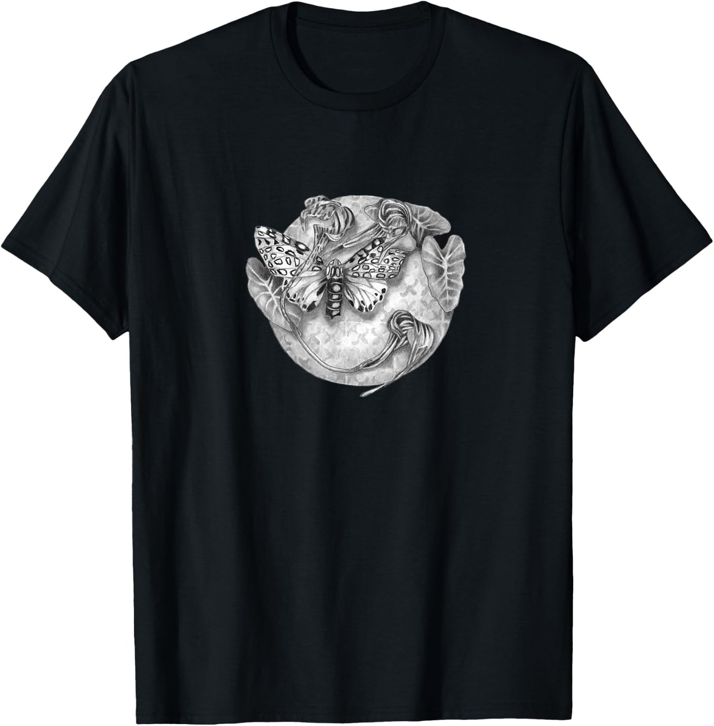Giant leopard moth and leaves novelty design plants insects T-Shirt - T-Shirt | Black