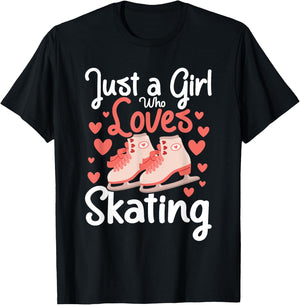Just A Girl Who Loves Ice Skating - Figure Ice Skater Winter T-Shirt - T-Shirt | Black
