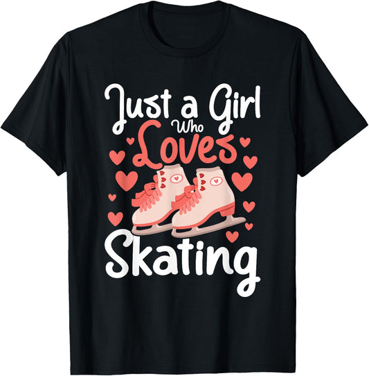 Just A Girl Who Loves Ice Skating - Figure Ice Skater Winter T-Shirt - T-Shirt | Black