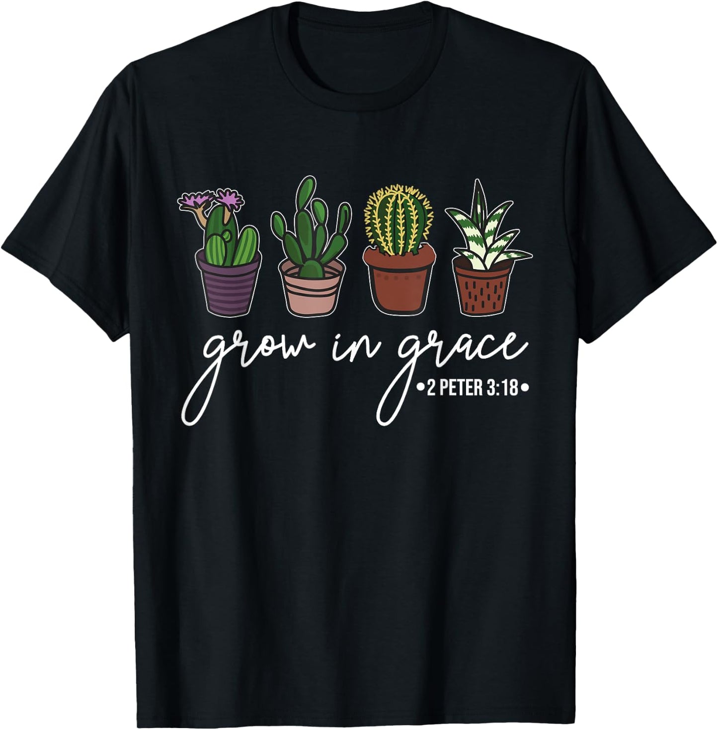 Grow In Grace Christian Easter Day Cute Cactus Lover T-Shirt - T-Shirt | Black