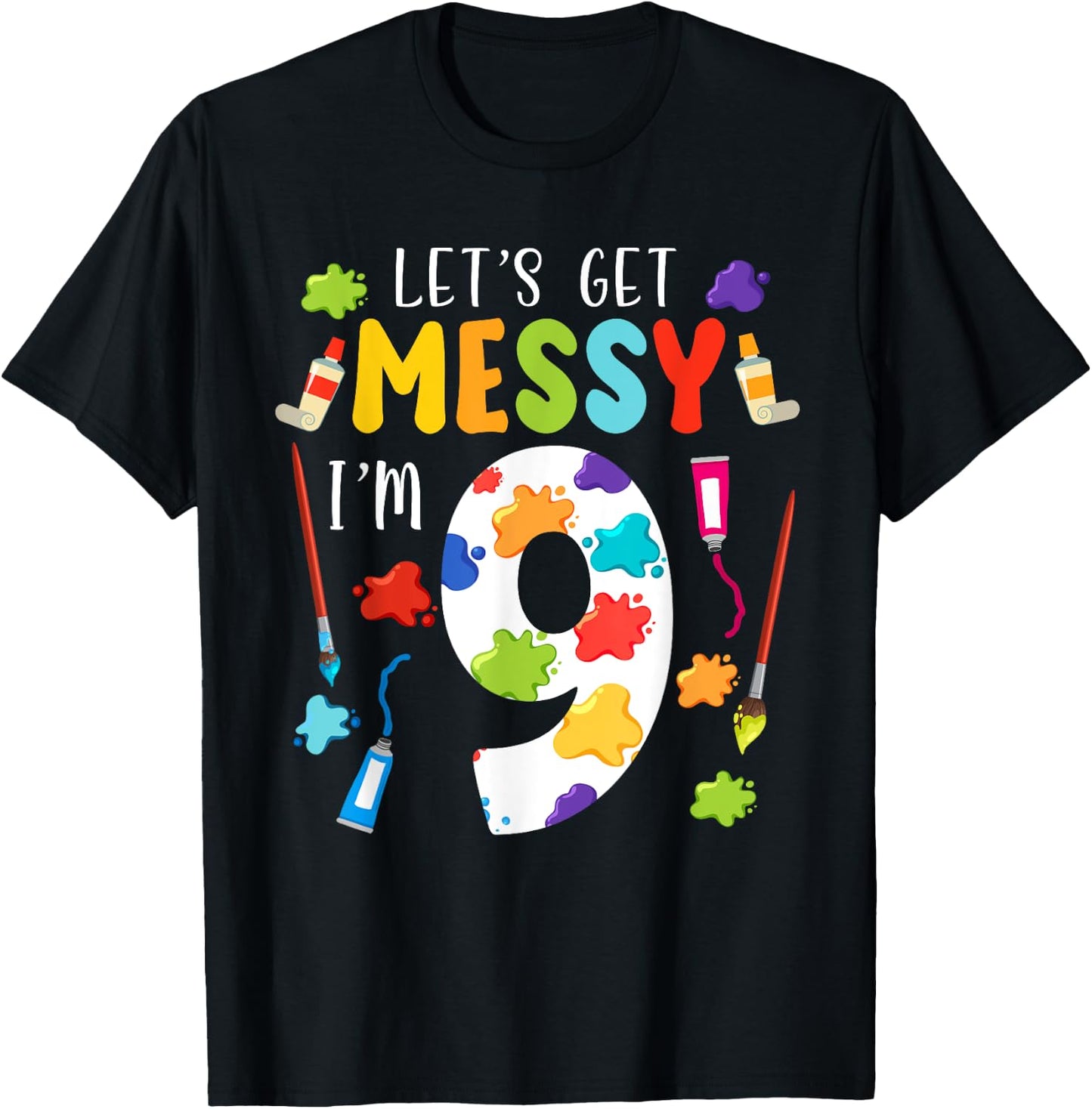 Art Painting 9th Birthday Artist 9 Years old Party Theme T-Shirt - T-Shirt | Black