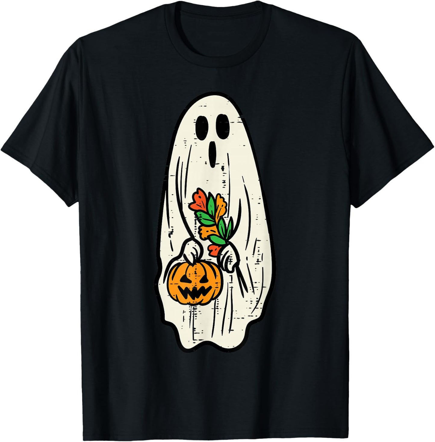 Ghost Floral Groovy Vintage Retro Halloween Costume Women T-Shirt - T-Shirt | Black