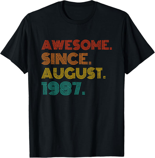 Awesome Since August 1987 Birthday Gifts Idea 1987 Vintage T-Shirt - T-Shirt | Black