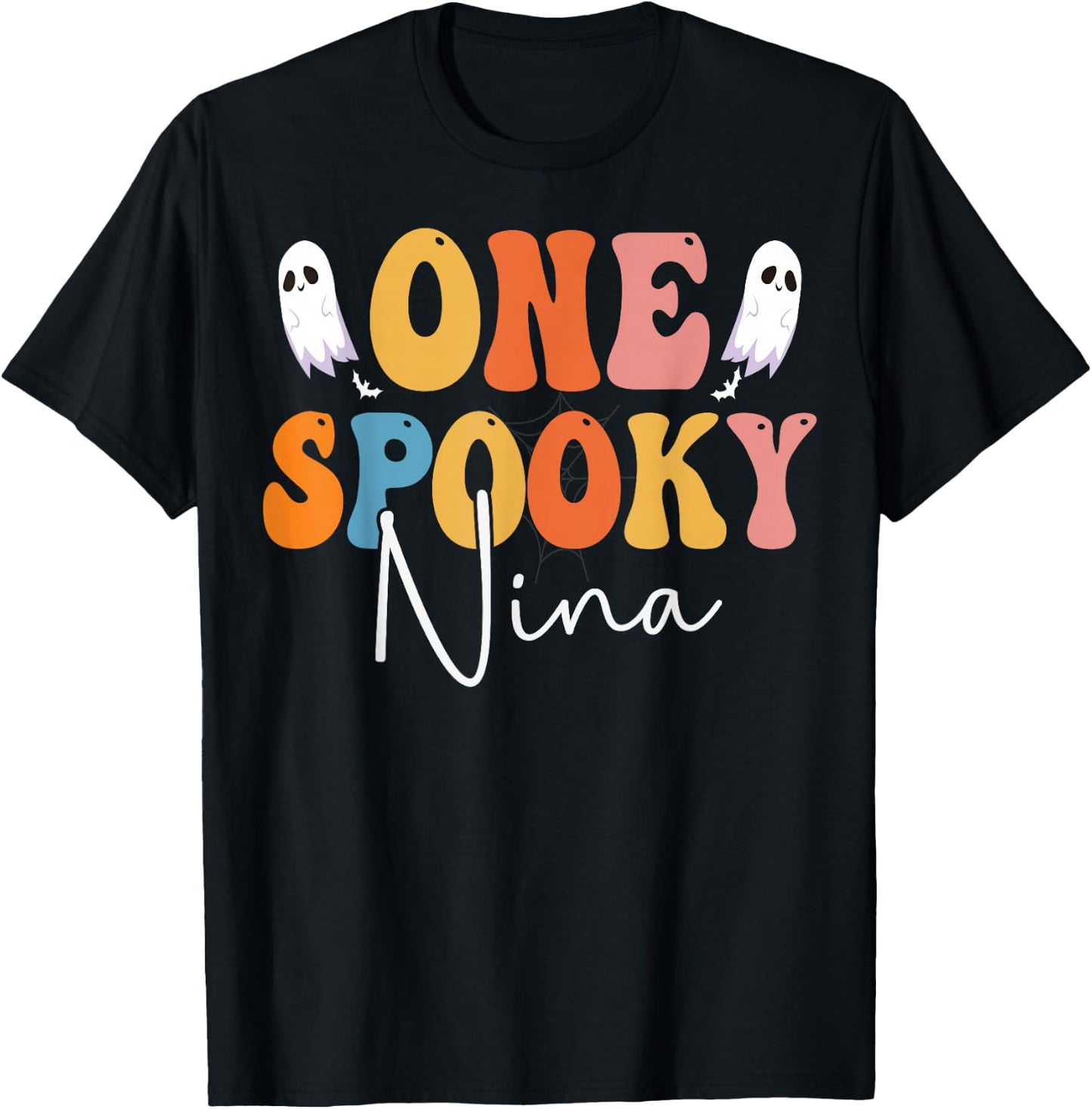 One Spooky Nina Groovy Funny Women Ghost Boo Halloween T-Shirt - T-Shirt | Black