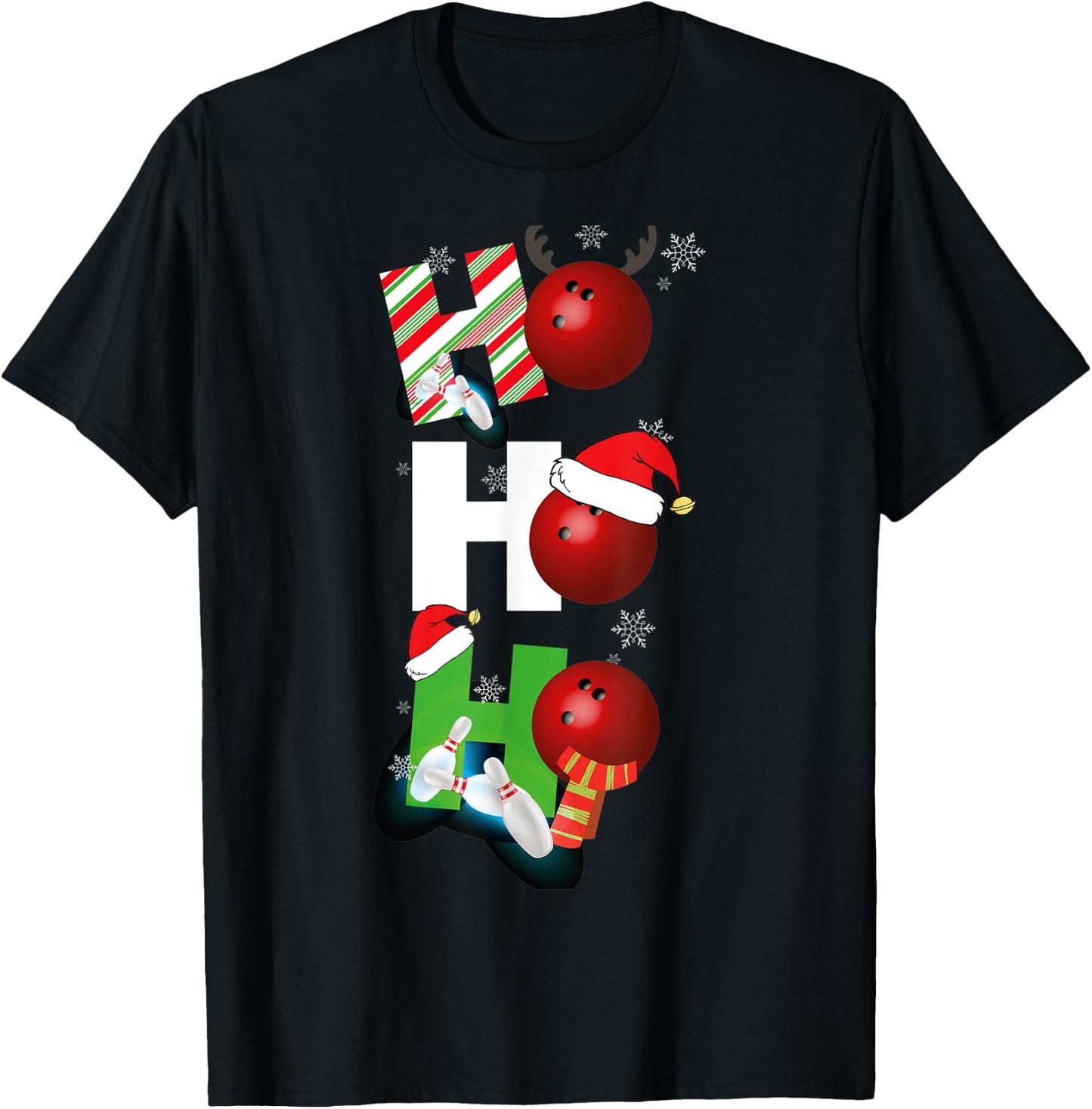 Funny Christmas Bowling Alley Pajamas Player Matching Bowler T-Shirt - T-Shirt | Black