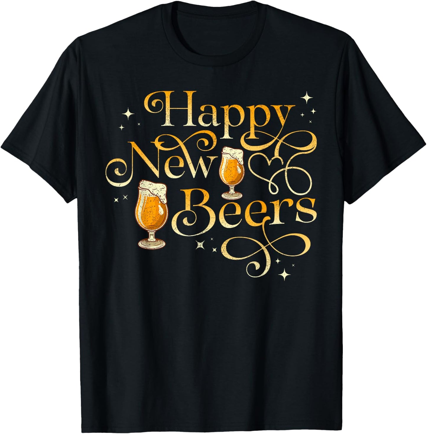 Happy New Beers Funny New Years Eve Holiday T-Shirt - T-Shirt | Black
