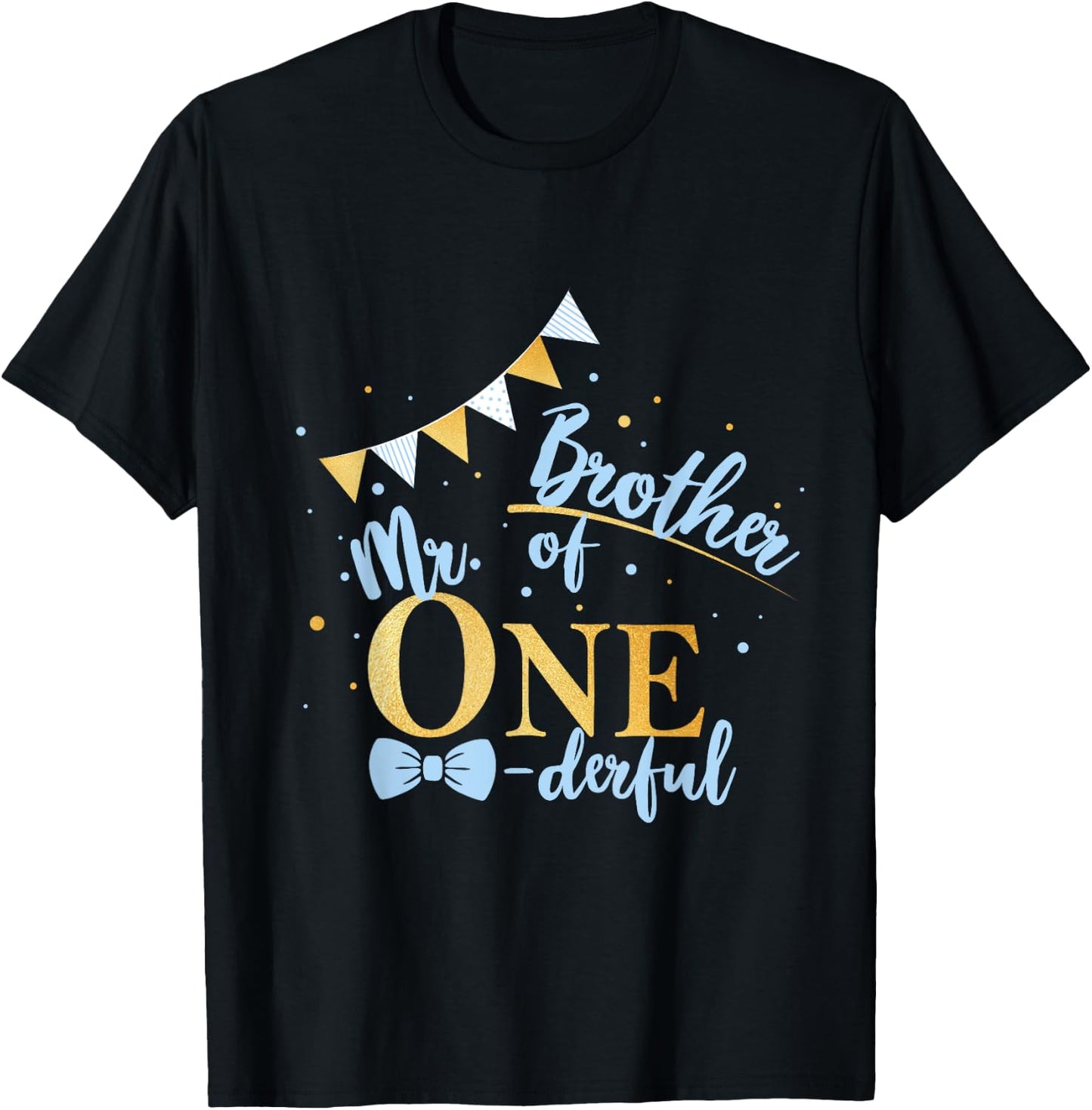 Brother Of Mr One-derful Party Blue-Gold Boy 1st Birthday T-Shirt - T-Shirt | Black