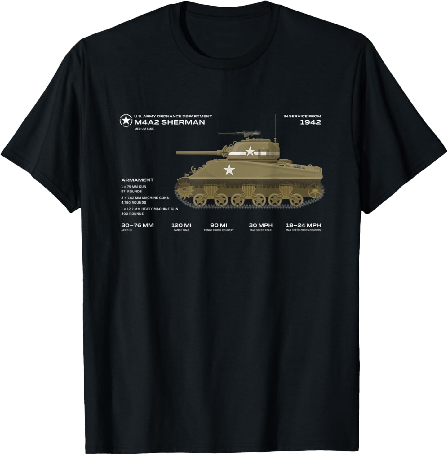 Sherman M4A2 Medium Tank US Army WWII World War Historic T-Shirt - T-Shirt | Black