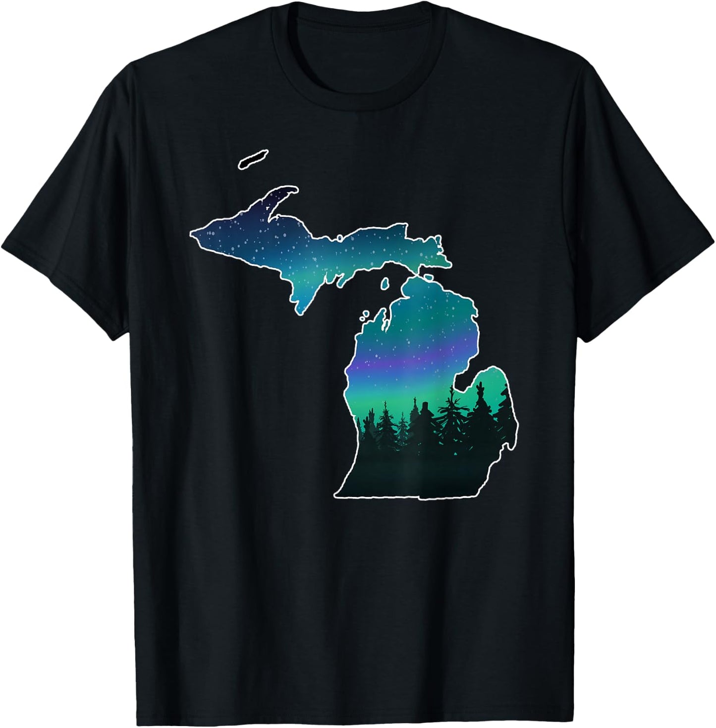 Michigan Great Lakes Men Women Summer Northern Lights T-Shirt - T-Shirt | Black