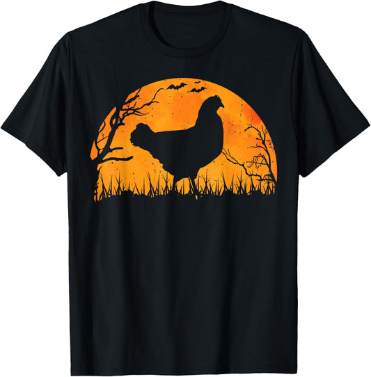 Funny Chicken Halloween Moon Silhouette Spooky Chicken Lover T-Shirt - T-Shirt | Black