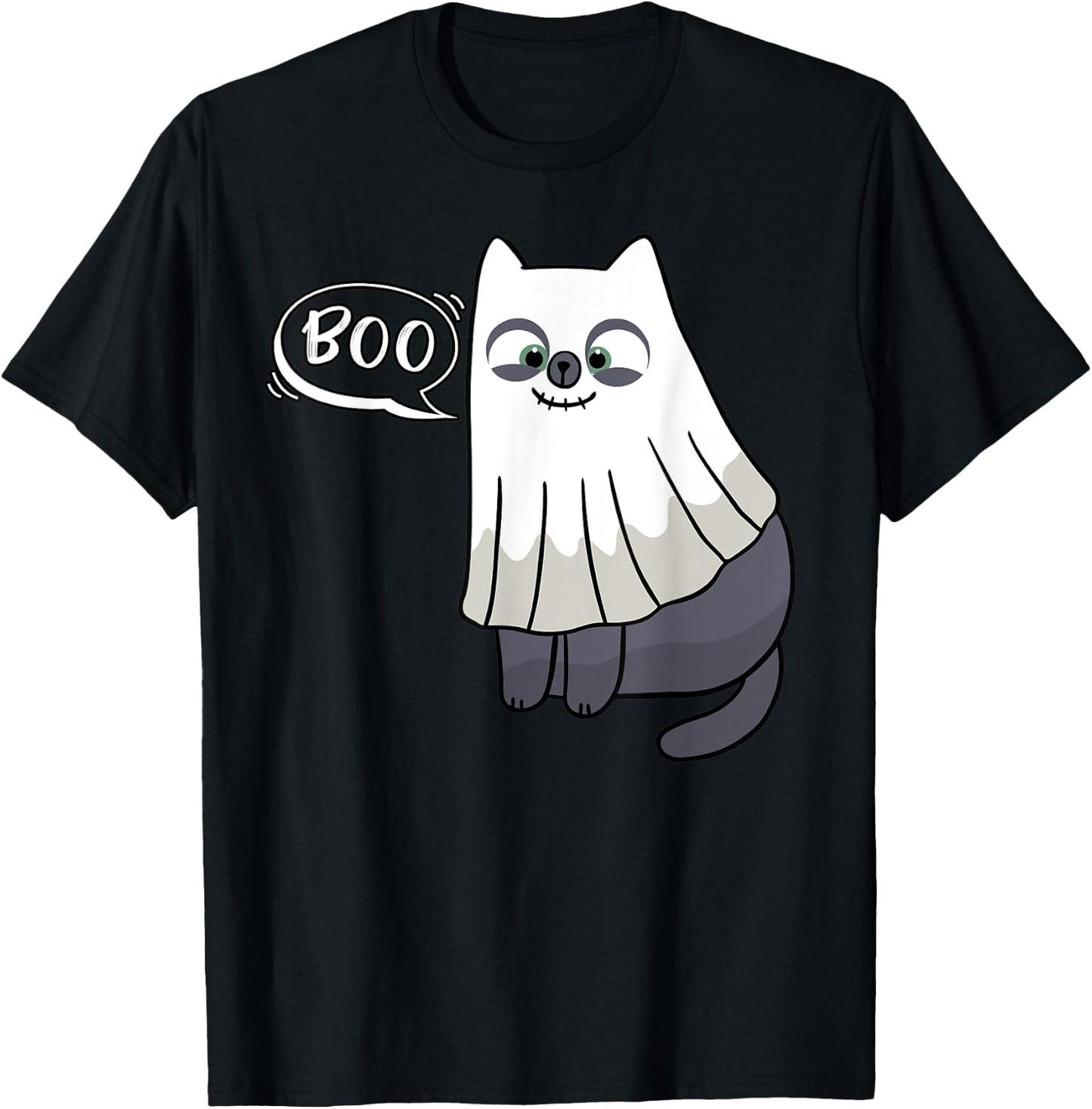 Cute Boo Halloween Kitten Cat Ghost Costume Kids Adult T-Shirt - T-Shirt | Black