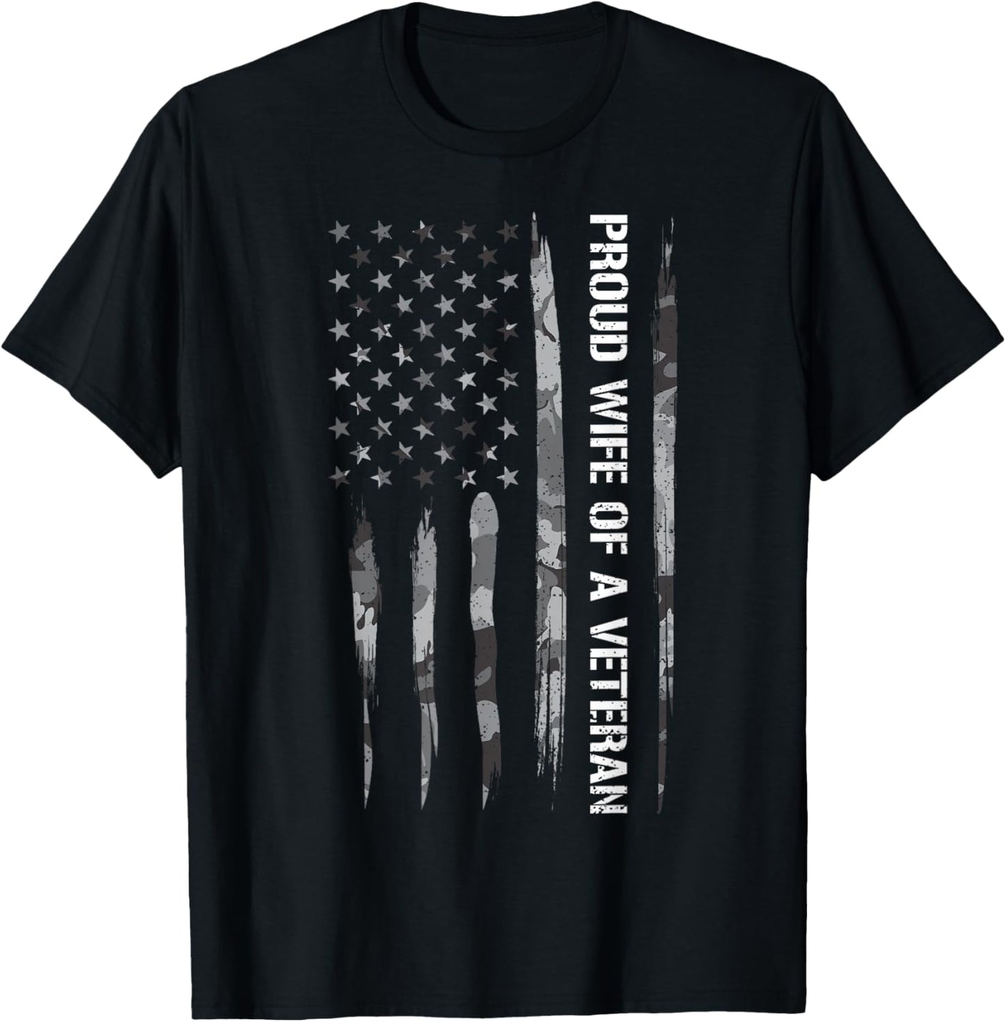 Wife: Proud Wife of A Veteran - American Flag T-Shirt - T-Shirt | Black