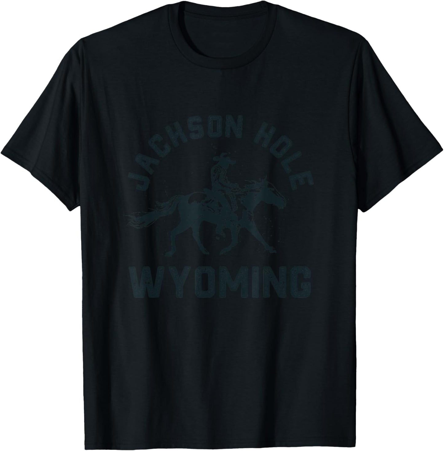 Retro Jackson Hole Wyoming Trendy Vintage Cowboy , -Adults, Kids, Grey, Small, Short Sleeve, Classic Fit, Cotton Blend, Polyester T-Shirt - T-Shirt | Black