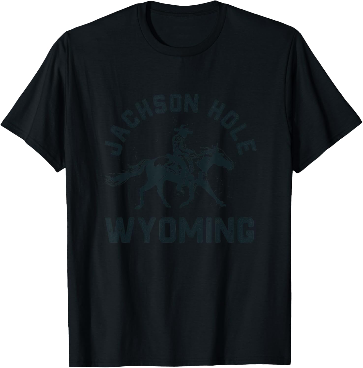 Retro Jackson Hole Wyoming Trendy Vintage Cowboy , -Adults, Kids, Grey, Small, Short Sleeve, Classic Fit, Cotton Blend, Polyester T-Shirt - T-Shirt | Black