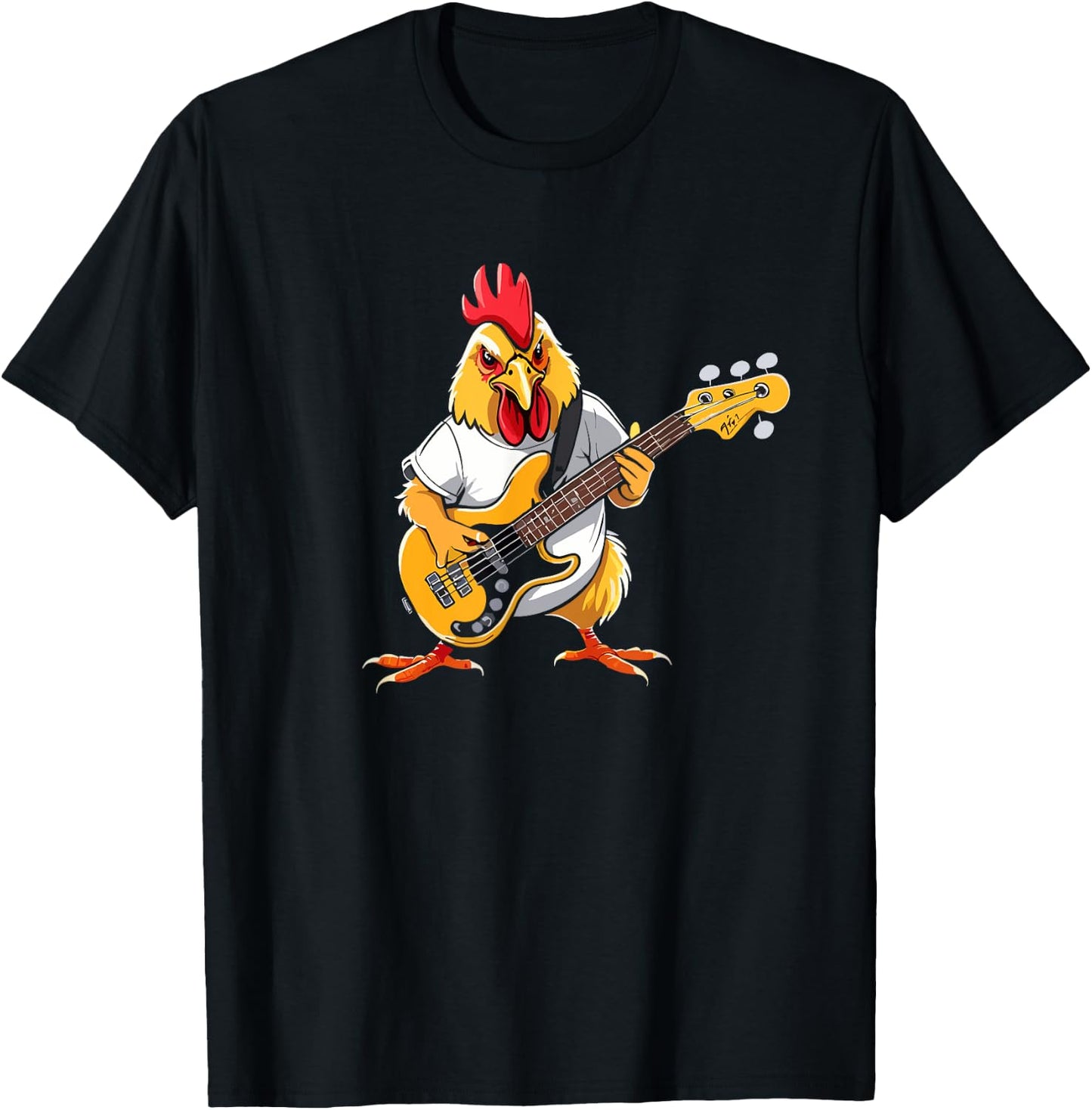 Chicken playing Bass Guitar, Chicken Guitarist T-Shirt - T-Shirt | Black