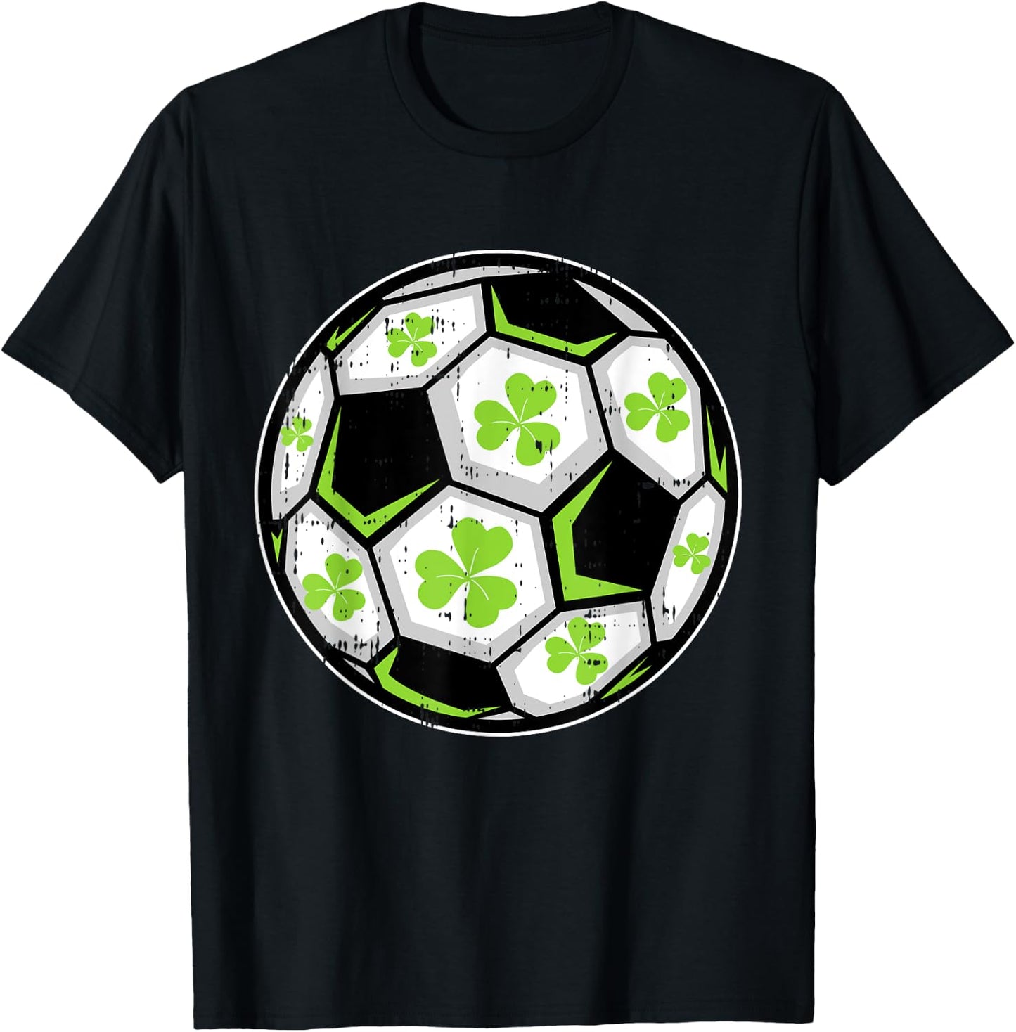 Soccer Ball Shamrock St Patricks Day Clover Sport Boys Girls T-Shirt - T-Shirt | Black