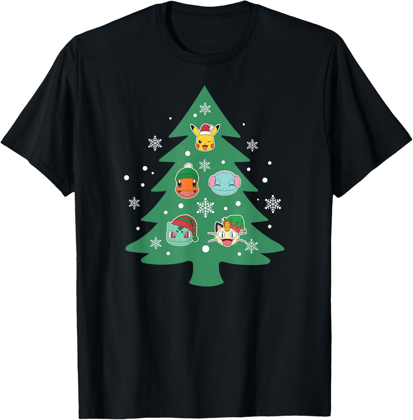 Pokémon - Christmas Tree Character Face Ornaments T-Shirt - T-Shirt | Black