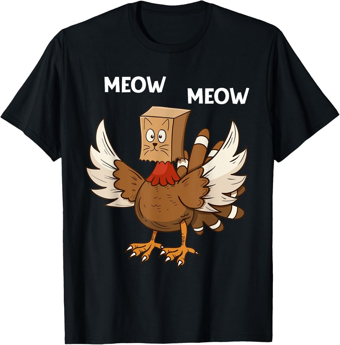 Thanksgiving Cat Funny Fake Cat Meow Thanksgiving Turkey Women Girls Kids T-Shirt - T-Shirt | Black