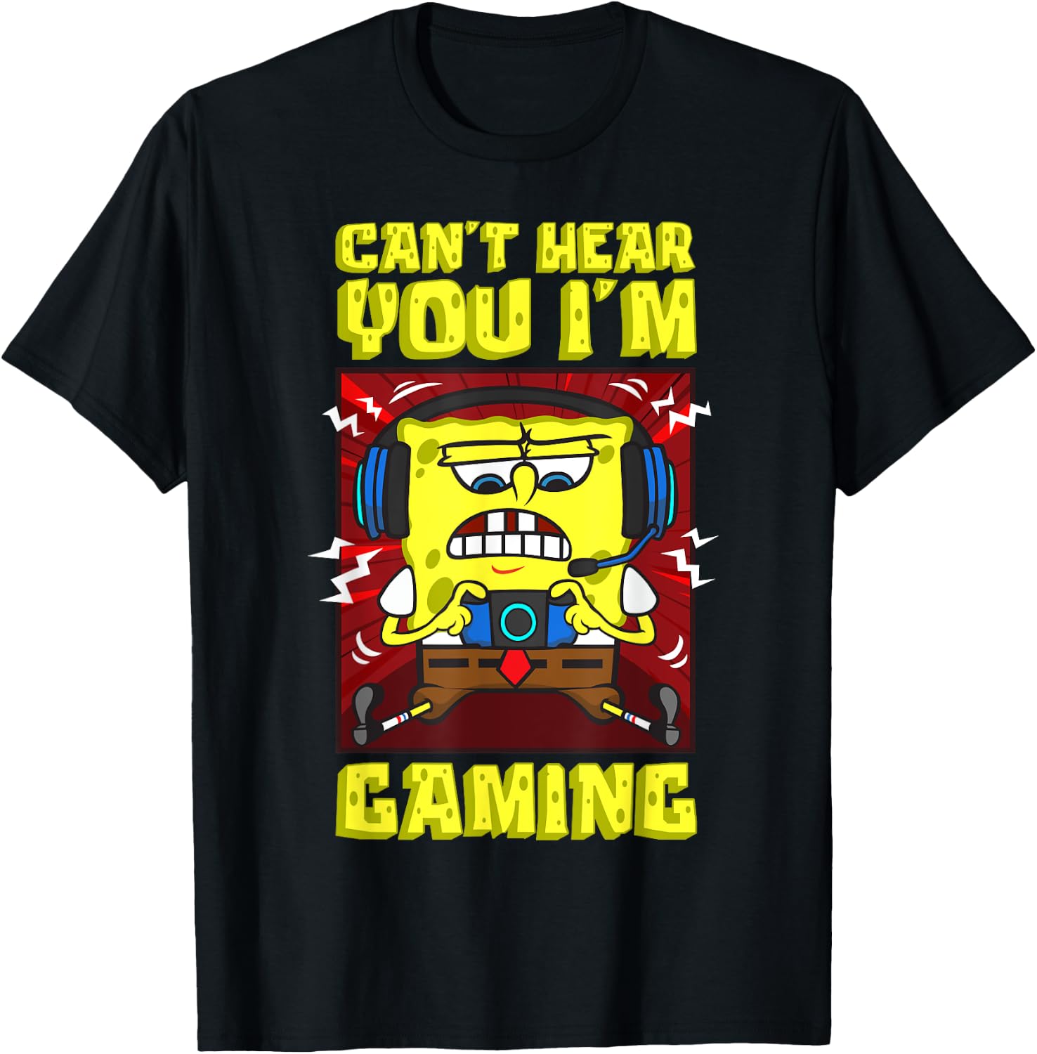 Mademark x SpongeBob SquarePants - SpongeBob Can’t Hear You I'm Gaming Video Games Players Fun T-Shirt - T-Shirt | Black
