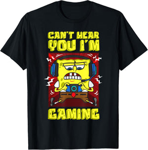 Mademark x SpongeBob SquarePants - SpongeBob Can’t Hear You I'm Gaming Video Games Players Fun T-Shirt - T-Shirt | Black