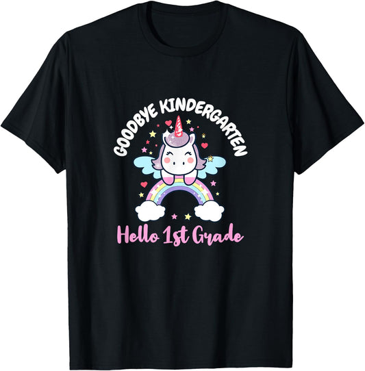 Goodbye Kindergarten Hello First Grade Day Back To School T-Shirt - T-Shirt | Black