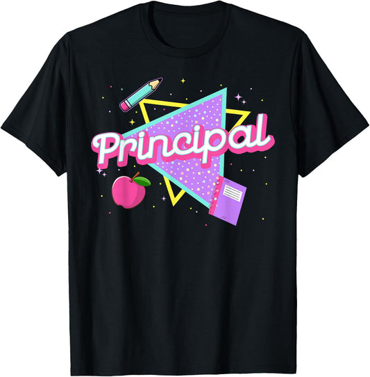 Cute Principal Shirt Retro 80's 90's Style Principal Gifts T-Shirt - T-Shirt | Black