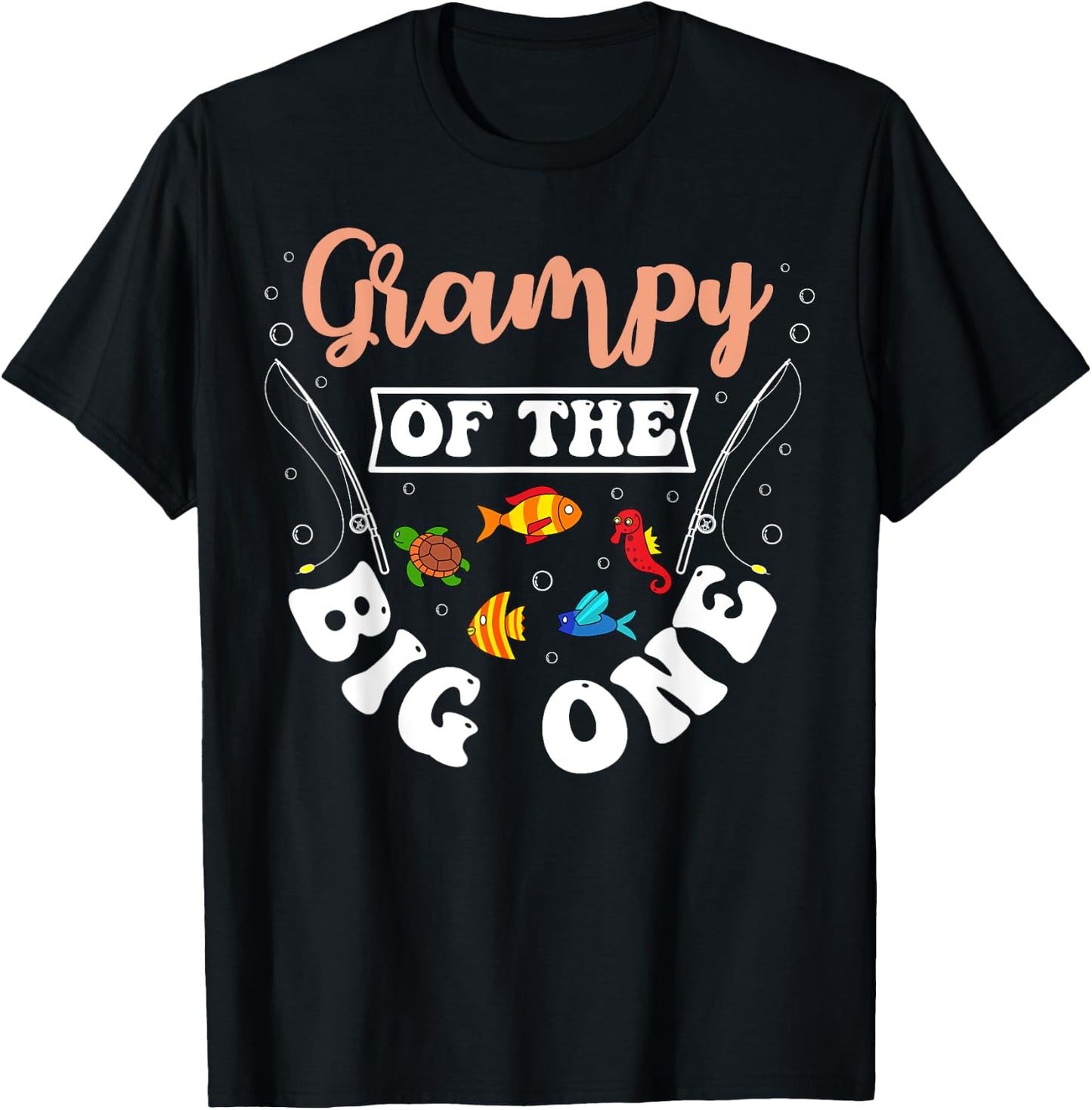 Grampy Of The Big One Fishing Birthday Party Bday T-Shirt - T-Shirt | Black