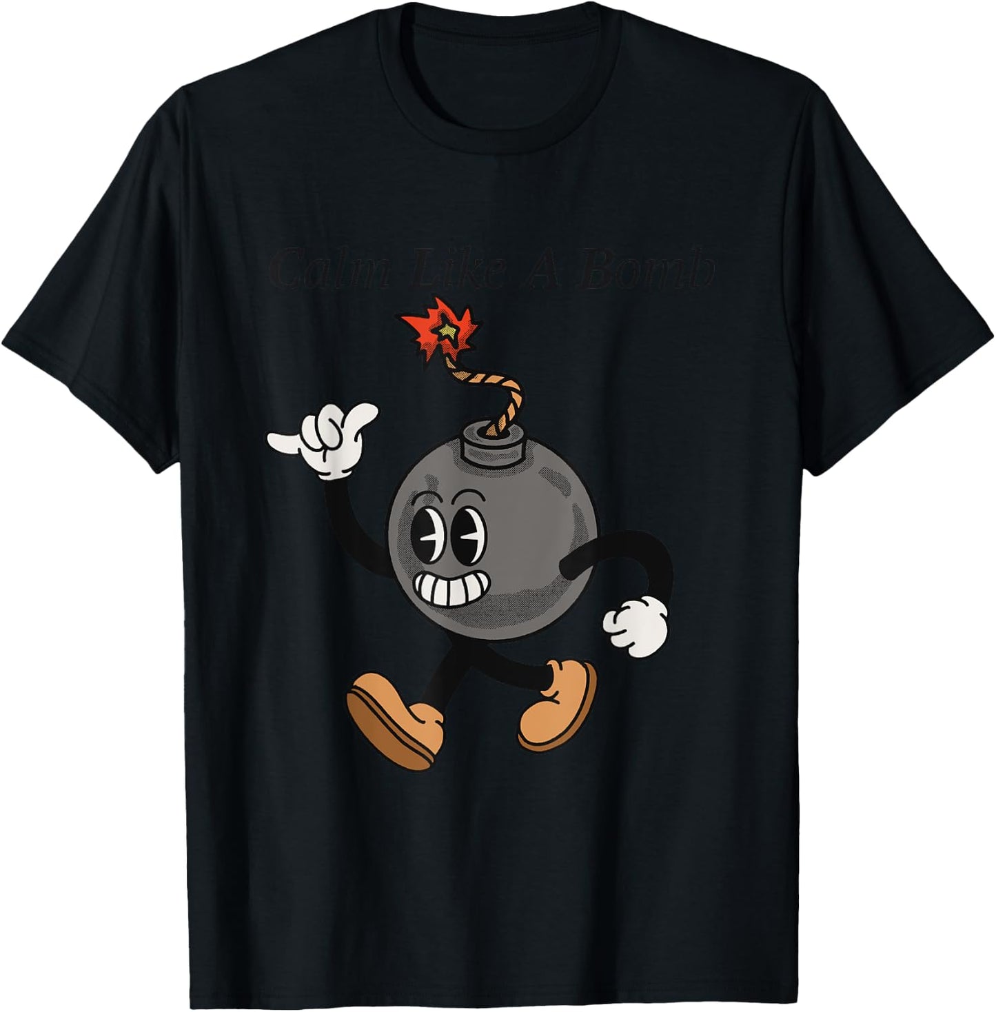 Laughing Revolution - Calm Like A Bomb - Funny Rubber Hose Retro Cartoon T-Shirt - T-Shirt | Black