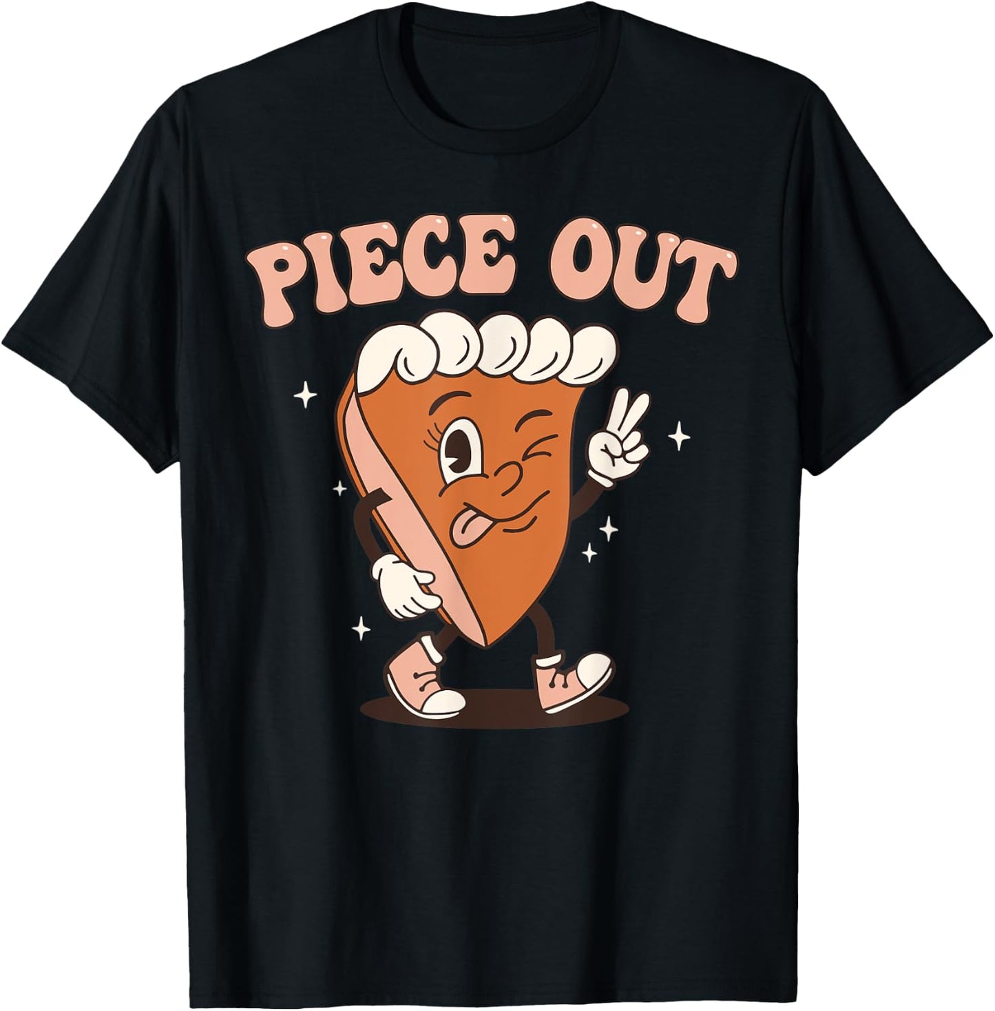 Groovy Thankful Pumpkin Pie Retro Piece Out Thanksgiving T-Shirt - T-Shirt | Black