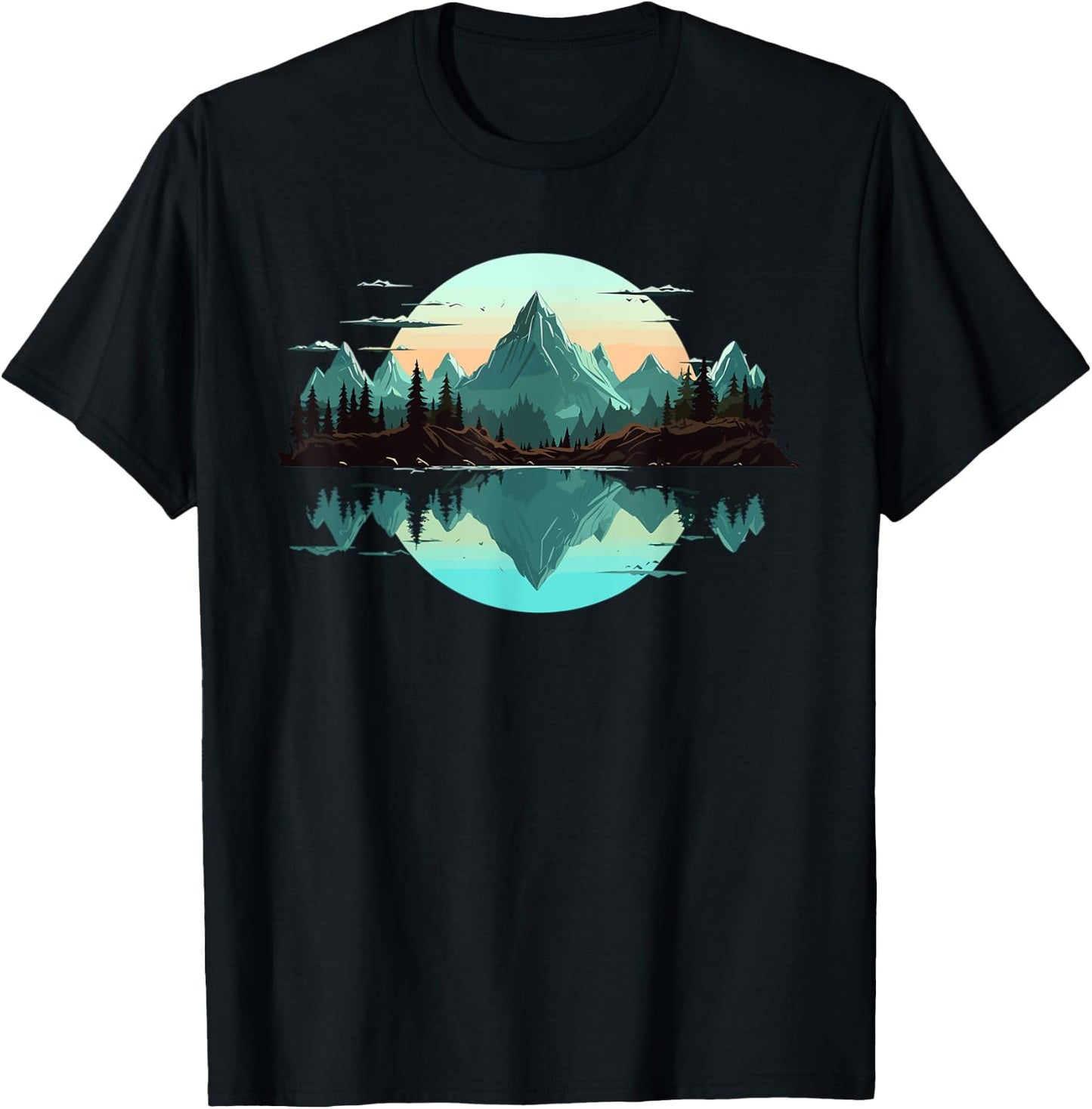 Mountain Landscape Reflection Forest Trees Outdoor Wildlife T-Shirt - T-Shirt | Black