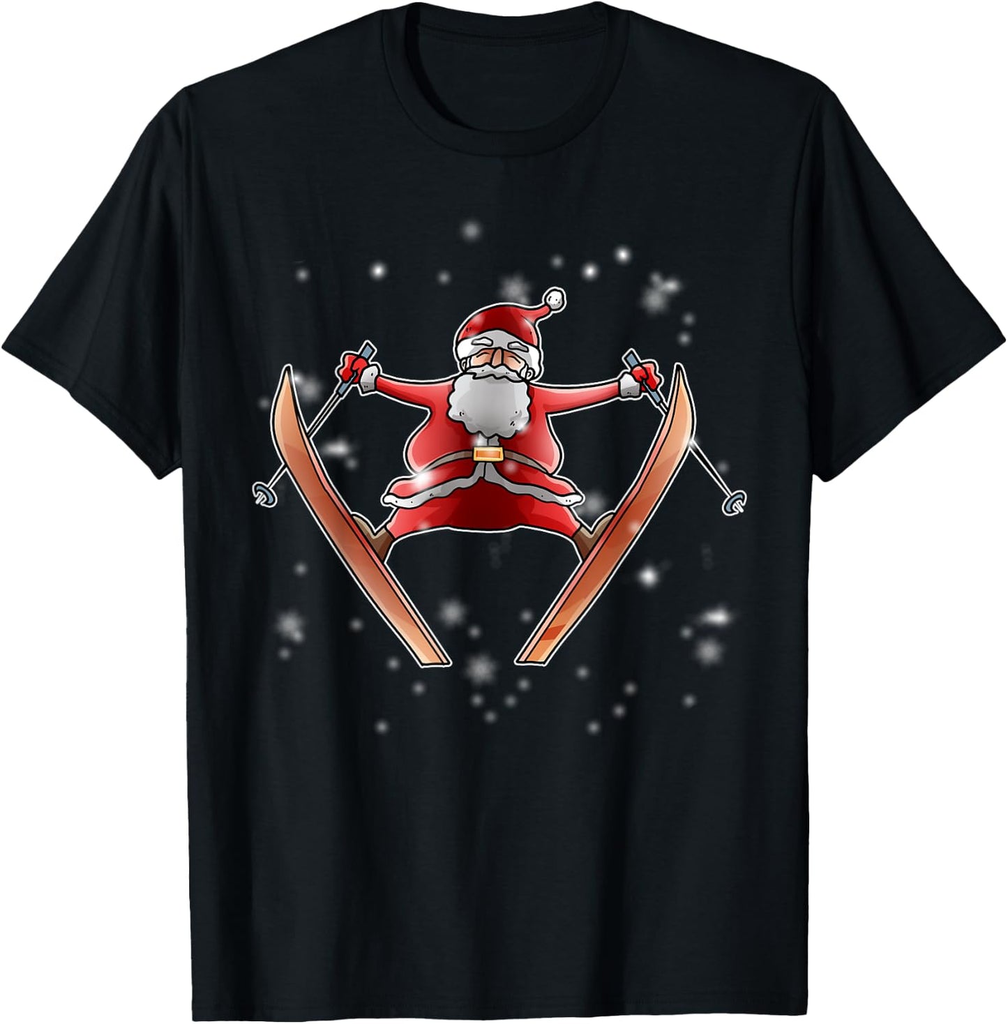 Skiing Santa Christmas Ski Winter Sport X-Mas Pajama Skier T-Shirt - T-Shirt | Black